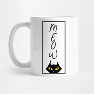 Meow Black Cat Yellow Eyes Mug